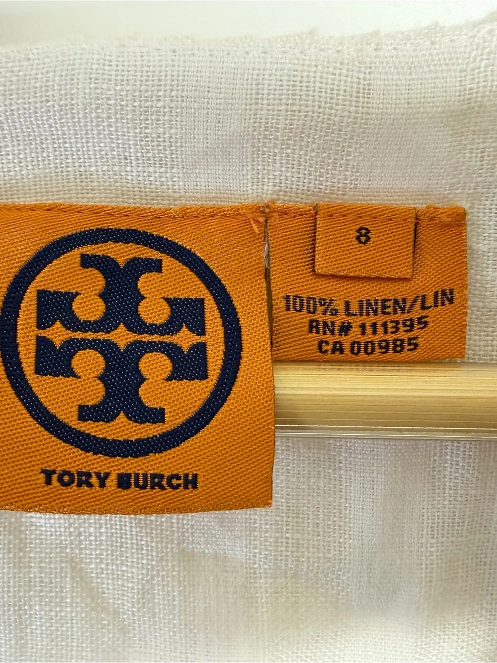 Tory Burch Linen Ruffle Neck Top Sz 8 White Sleeveless Pleated V-Neck